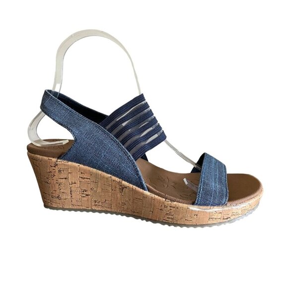 Skechers Beverlee - High Tea Wedge Sandal in Navy Blue Strappy Women's Sz 8 - Picture 8 of 9